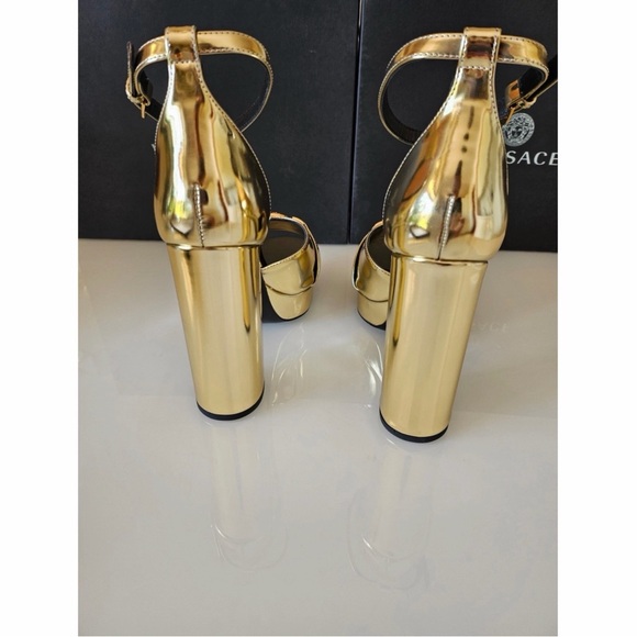 Versace Gold Block Heel Sandals - Picture 4 of 8